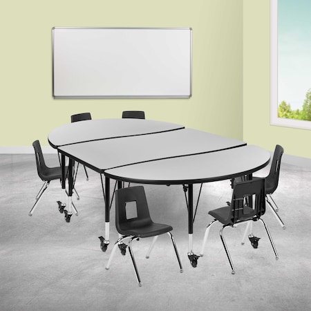 Flash Furniture Oval 47.5 W, 76 L, 25 H, Chrome, Laminate, Particleboard, Plastic, Steel, Grey XU-GRP-12CH-A3048CON-48-GY-T-P-CAS-GG